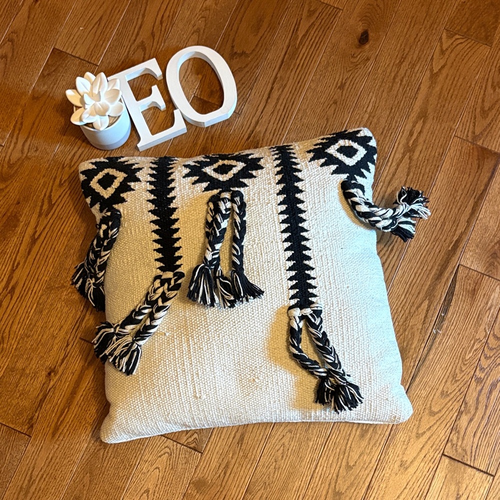 Black and White Tassel Accent Pillow